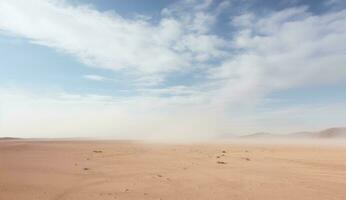 ai gegenereerd verspreide wolken mistig lucht over- vlak woestijn landschap foto