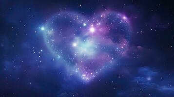 ai gegenereerd hart vormig nevel met starburst van het schieten sterren in sterrenhemel lucht foto