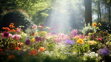 ai gegenereerd bloemen, achtergrond afbeelding, bloem veld, helderheid, versheid, landschap, landschap, natuur foto