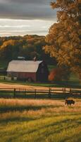 ai gegenereerd harmonie Aan de Amerikaans boerderij vastleggen de geest van landelijk leven foto