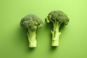 ai gegenereerd twee broccoli stukken geregeld Aan achtergrond. ai gegenereerd foto