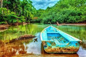 oud boot in tropisch rivier- foto
