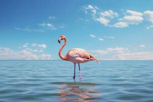 ai gegenereerd roze flamingo in de water. ai gegenereerd foto