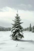 pijnboom bomen of versierd Kerstmis boom gedekt door sneeuw Aan mooi winter. Kerstmis thema buitenshuis door ai gegenereerd foto