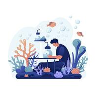 ai gegenereerd minimalistische ui illustratie van een marinier bioloog aan het studeren oceaan leven in een vlak illustratie stijl Aan een wit achtergrond. foto