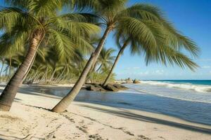 ai gegenereerd palm bladeren Aan zanderig strand. pro foto