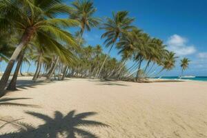 ai gegenereerd palm bladeren Aan zanderig strand. pro foto