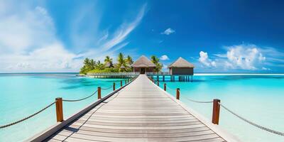 ai gegenereerd verbazingwekkend panorama landschap van Maldiven strand foto