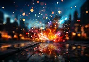 ai gegenereerd mooi tafereel van een gelukkig nieuw jaar viering met een kleurrijk vuurwerk Scherm foto