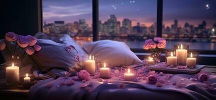ai gegenereerd een romantisch nacht kan worden geruïneerd als een bed is niet naar behoren bereid foto