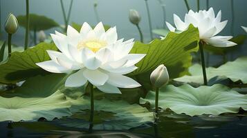 ai gegenereerd wit lotus bloem in water. ai gegenereerd foto