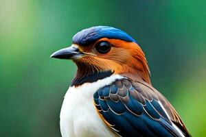 ai gegenereerd een klein vogel is zittend Aan een Afdeling foto