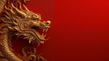 ai gegenereerd gouden Chinese draak Aan rood achtergrond ,traditioneel nieuw jaar symbool foto