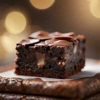 ai gegenereerd dichtbij omhoog van een brownie, voorgrond scherp met bokeh achtergrond. ai generatief foto