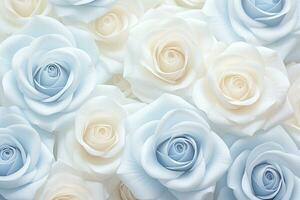 ai gegenereerd delicaat blauw rozen Aan een perzik achtergrond, perfect voor romantisch gelegenheden en feesten. foto