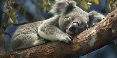 ai gegenereerd koala in slaap in boom. ai gegenereerd foto