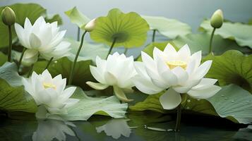 ai gegenereerd wit lotus bloem in water. ai gegenereerd foto