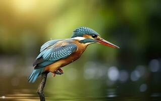 ai gegenereerd de gemeenschappelijk ijsvogel wetlands vogel gekleurde veren van verschillend vogels. generatief ai foto