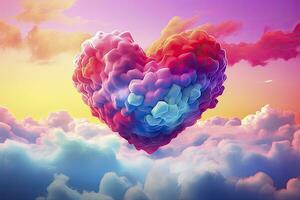 ai gegenereerd mooi kleurrijk Valentijnsdag dag hart in de wolken net zo abstract achtergrond. ai gegenereerd foto