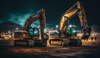 ai gegenereerd bouw graafmachines Aan een bouw plaats foto