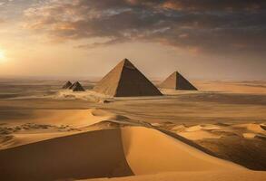 ai gegenereerd zand van tijd verkennen Egypte majestueus piramides foto