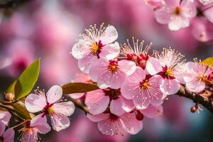 ai gegenereerd roze kers bloesems zijn bloeiend in de de lente. ai-gegenereerd foto