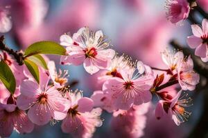 ai gegenereerd roze kers bloesems zijn bloeiend in de de lente. ai-gegenereerd foto
