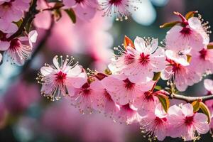 ai gegenereerd roze kers bloesems zijn bloeiend in de de lente. ai-gegenereerd foto