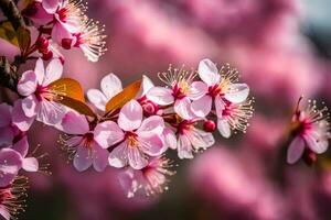 ai gegenereerd roze kers bloesems zijn bloeiend in de de lente. ai-gegenereerd foto