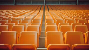 ai gegenereerd de eenzaamheid van een leeg Amerikaans voetbal stadion met rijen van onbezet stoelen foto