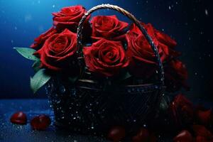 ai gegenereerd vijf mooi rood rozen in een mand foto
