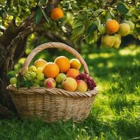 ai gegenereerd van de natuur hoorn des overvloeds fruit mand genot foto