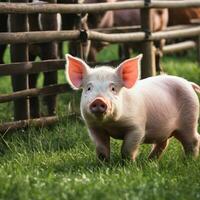 ai gegenereerd varkentje paradijs een rustiek tapijtwerk van boerderij leven foto