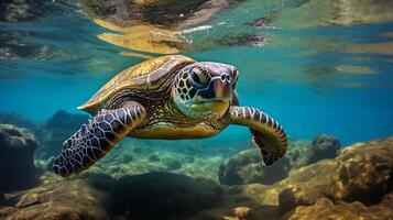 ai gegenereerd realiteit foto van schildpadden Aan de galapagos eilanden gedurende een zonnig dag
