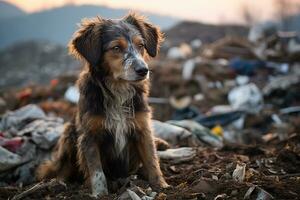 ai gegenereerd dakloos hond in een stortplaats foto