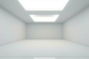 ai gegenereerd modern minimalistische wit galerij ruimte met ambient verlichting. foto