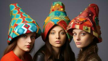 ai gegenereerd drie Dames vervelend kleurrijk hoofdbanden foto