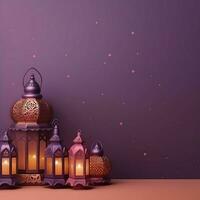 eid mubarak en Ramadan kareem groeten met Islamitisch lantaarn en moskee. eid al fitr achtergrond. eid al fitr achtergrond van venster concept door ai gegenereerd foto