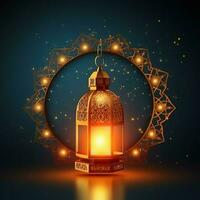 eid mubarak en Ramadan kareem groeten met Islamitisch lantaarn en moskee. eid al fitr achtergrond. eid al fitr achtergrond van venster concept door ai gegenereerd foto