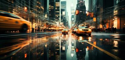 ai gegenereerd regenen in nieuw york stad straat foto