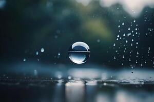 ai gegenereerd een laten vallen van water is getoond in de regen foto