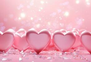 ai gegenereerd Daar zijn veel roze harten verspreide Aan een roze achtergrond foto
