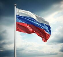ai gegenereerd Rusland vlag vliegend in de wind geïsoleerd Aan wit achtergrond foto