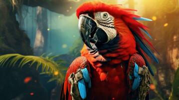 ai gegenereerd een levendig achtergrond met een stoutmoedig piraat, tropisch papegaai foto