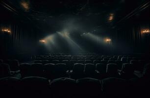 ai gegenereerd bioscoop en stoelen in auditorium foto