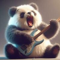 ai gegenereerd illustratie van een panda spelen gitaar, het zingen steen, gegenereerd door ai foto