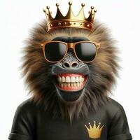 ai gegenereerd illustratie van tekenfilm aap koning vervelend kroon en zonnebril gemaakt met generatief ai technologie foto