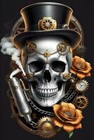 ai gegenereerd steampunk schedel vapen stijl illustratie foto