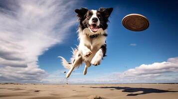 ai gegenereerd foto van een atletisch hond deelnemen in een frisbeeën. generatief ai