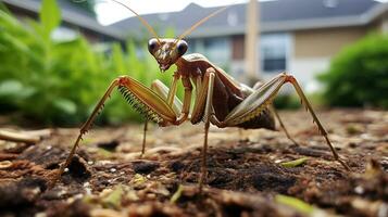 ai gegenereerd foto van stok bidsprinkhaan Aan een grond. generatief ai